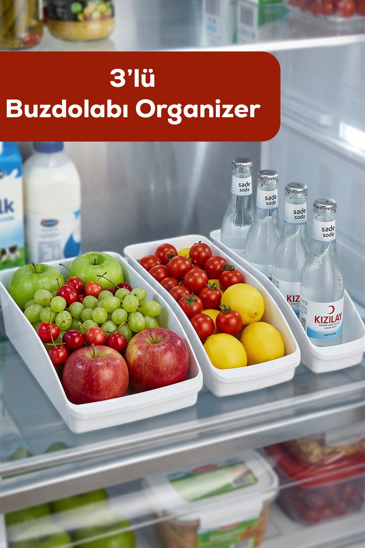 Porsima Org-49-P 3lü Çok Amaçlı Plastik Dolap Içi Düzenleyici Saklama Kutusu Organizer Sepet - Beyaz