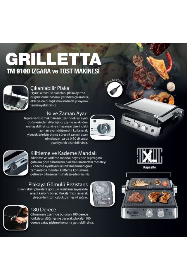 Fantom Griletta Elektrikli Döküm Tost Makinesi Inox Tm9100