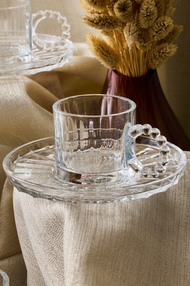 Perotti Ringo Line 6'lı Şeffaf Boncuk Kulplu Kahve Fincanı