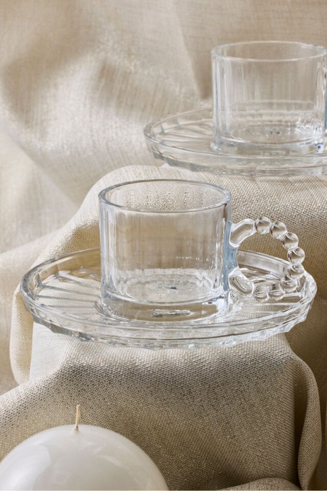 Perotti Ringo Line 6'lı Şeffaf Boncuk Kulplu Kahve Fincanı