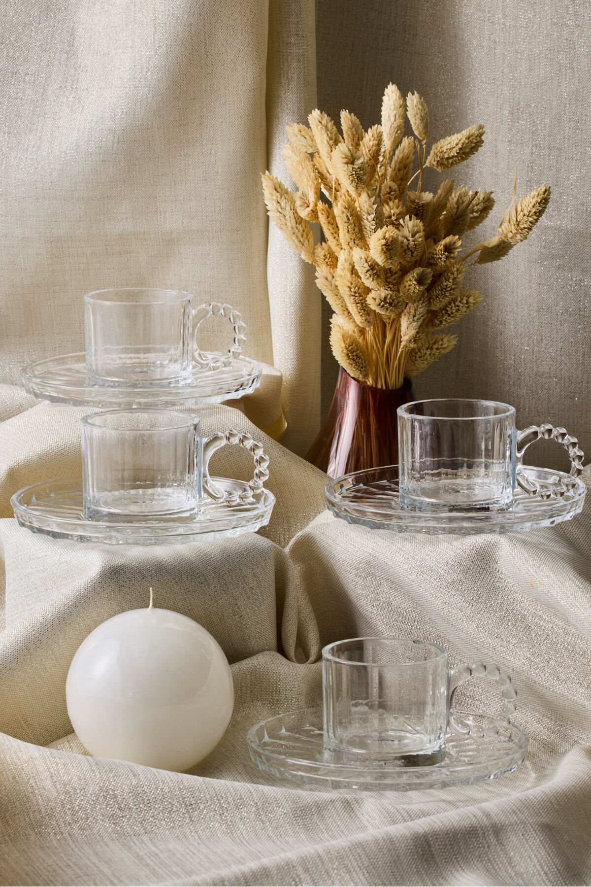 Perotti Ringo Line 6'lı Şeffaf Boncuk Kulplu Kahve Fincanı