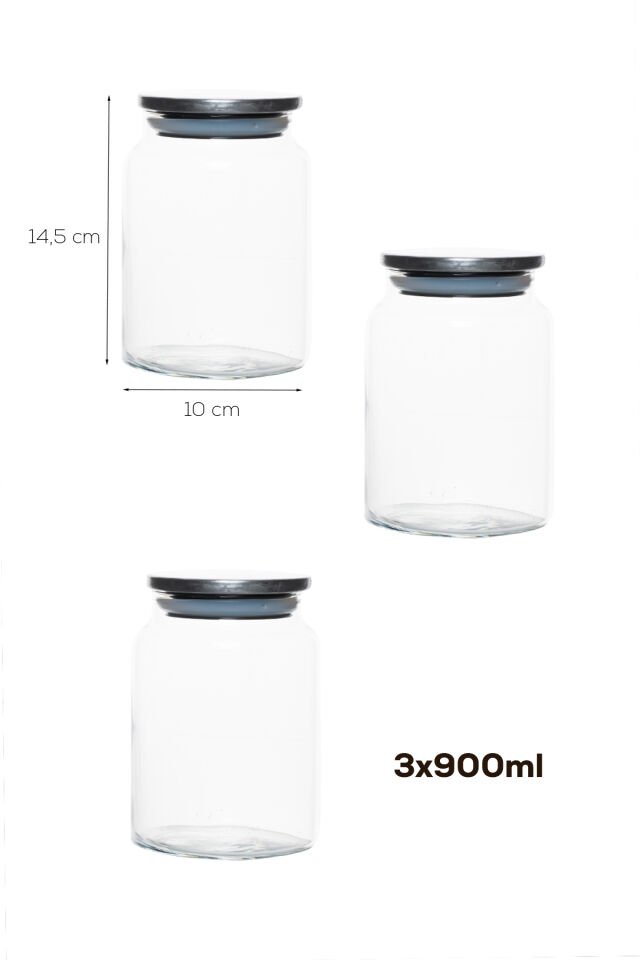 Porsima 4407 Bormio Metal Kapaklı 3lü Cam Kavanoz Seti Vakum Kapaklı Saklama Düzenleme Kabı Seti 900ml