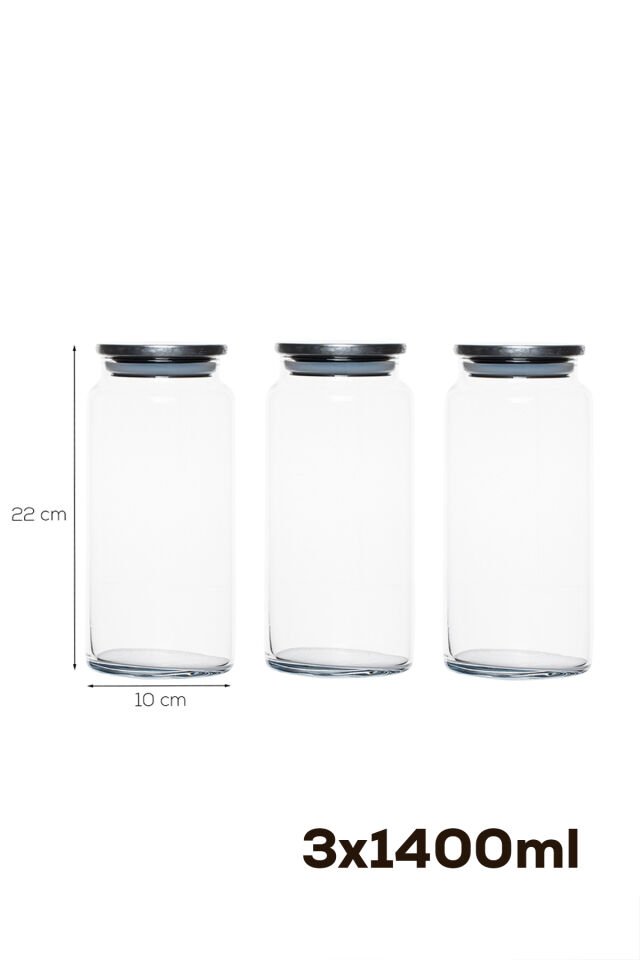 Porsima 4406 Bormio Metal Kapaklı 3lü Cam Kavanoz Seti Vakum Kapaklı Saklama Düzenleme Kabı Seti 1400ml