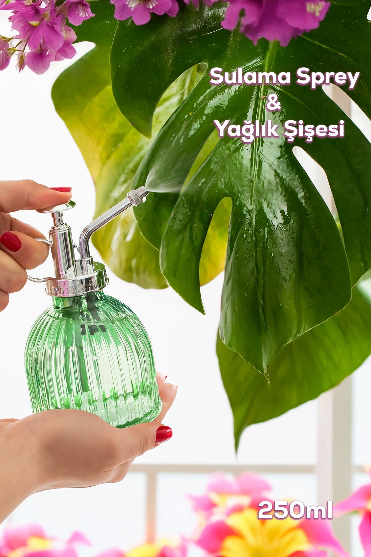 Perotti 15731 Yeşil Vintage Cam Bitki Sulama Şişesi Oda Kokusu Dağıtıcı Çok Amaçlı Sprey Şişe 250 ml