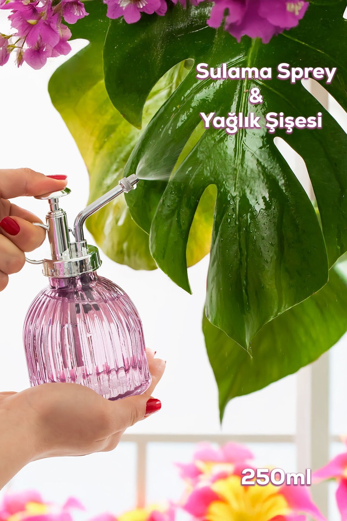 Perotti 15731 Mor Vintage Cam Bitki Sulama Şişesi Oda Kokusu Dağıtıcı Çok Amaçlı Sprey Şişe 250 ml