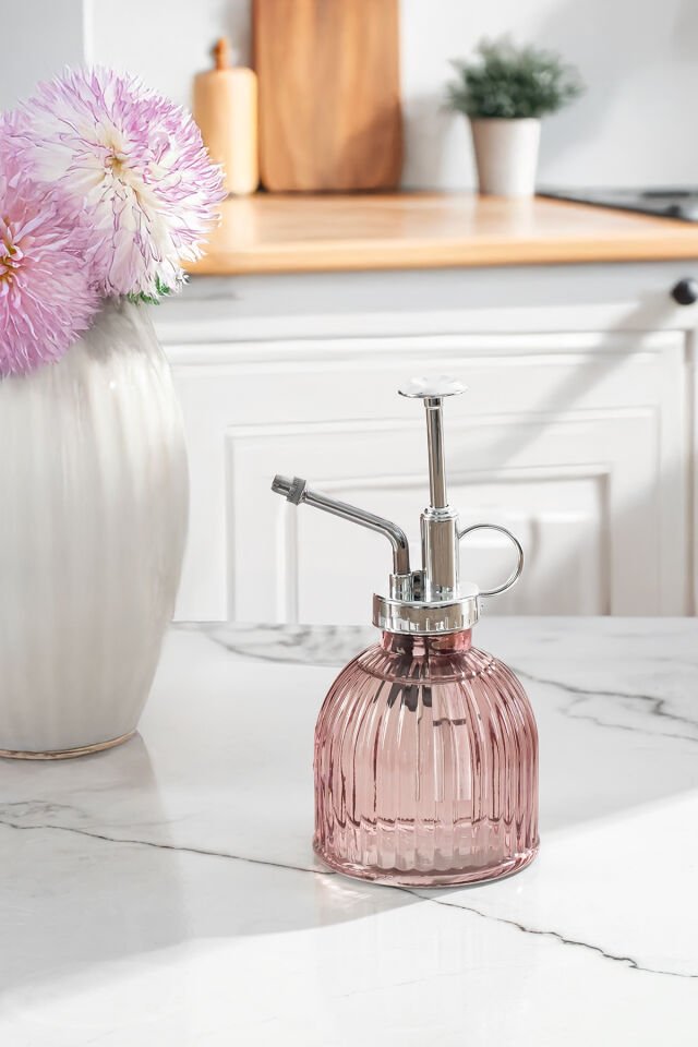 Perotti 15731 Pembe Vintage Cam Bitki Sulama Şişesi Oda Kokusu Dağıtıcı Çok Amaçlı Sprey Şişe 250 ml