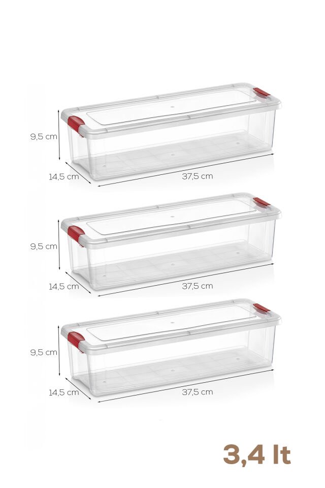 Porsima 456 3lü Kilitli Kapak Yiyecek Erzak Saklama Kabı Seti - 3,4ml Şeffaf
