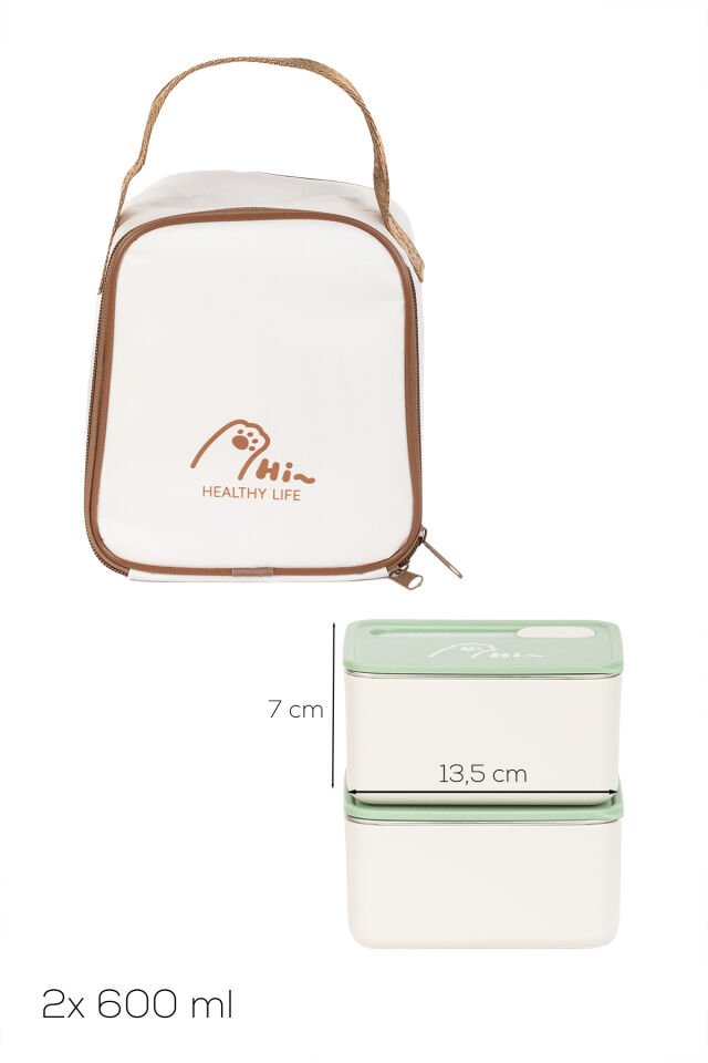 Porsima BL25229 Isı Yalıtımlı Çanta Paslanmaz Çelik 2 Parça Vakumlu Yemek Termosu Beslenme Kutusu Taşınabilir Lunch Box Sefer Tası