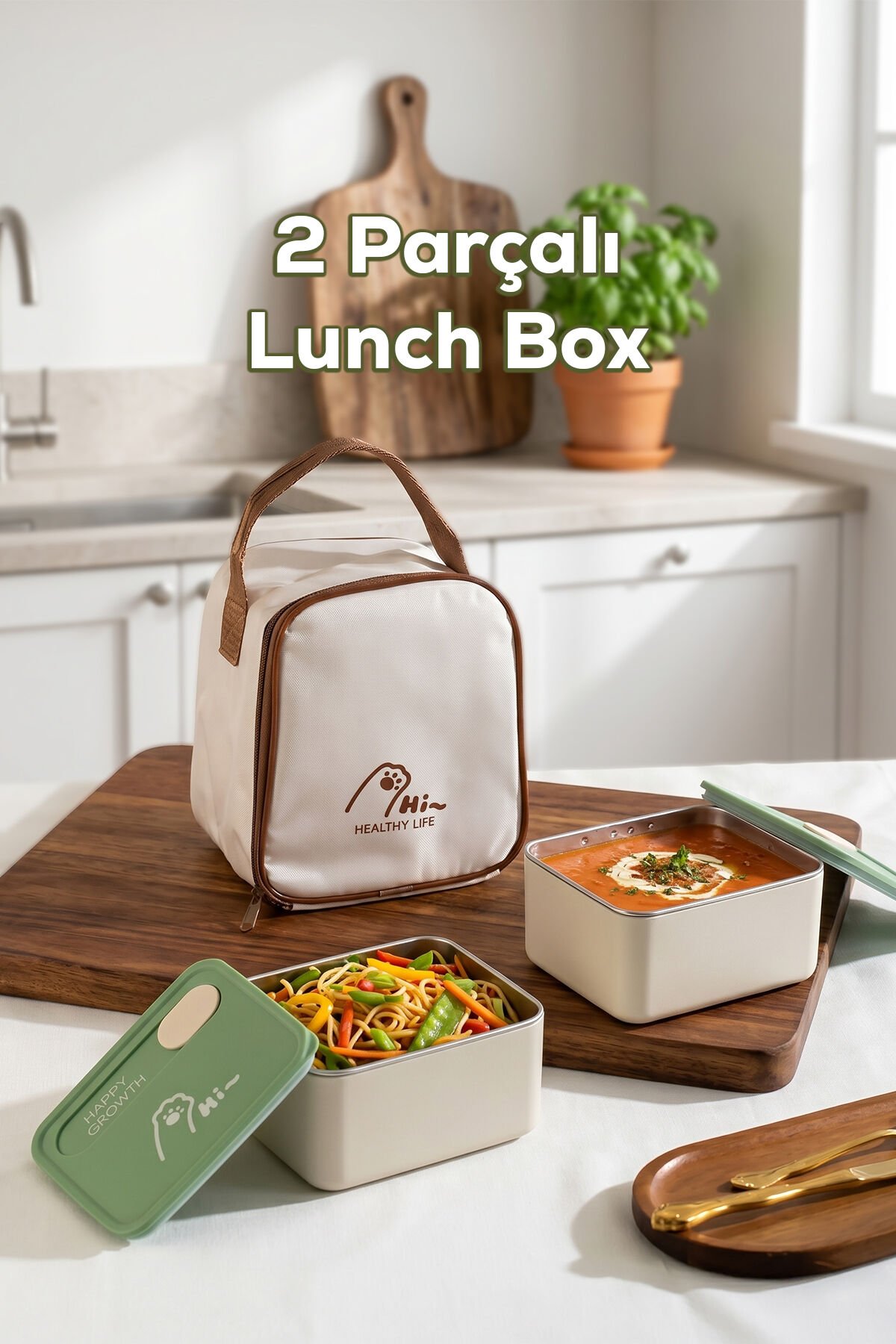Porsima BL25229 Isı Yalıtımlı Çanta Paslanmaz Çelik 2 Parça Vakumlu Yemek Termosu Beslenme Kutusu Taşınabilir Lunch Box Sefer Tası