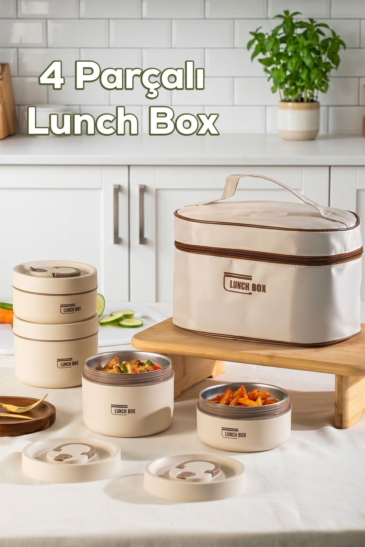 Porsima BL25231 Isı Yalıtımlı Çanta Paslanmaz Çelik 4 Parça Vakumlu Yemek Termosu Beslenme Kutusu Taşınabilir Lunch Box Sefer Tası