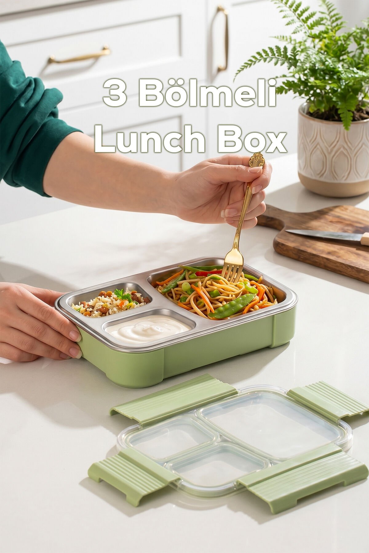 Porsima BL25238 Isı Yalıtımlı Paslanmaz Çelik Sızdırmaz Silikon Kapak 3 Bölmeli Vakumlu Yemek Termosu Beslenme Kutusu Taşınabilir Lunch Box Sefer Tası