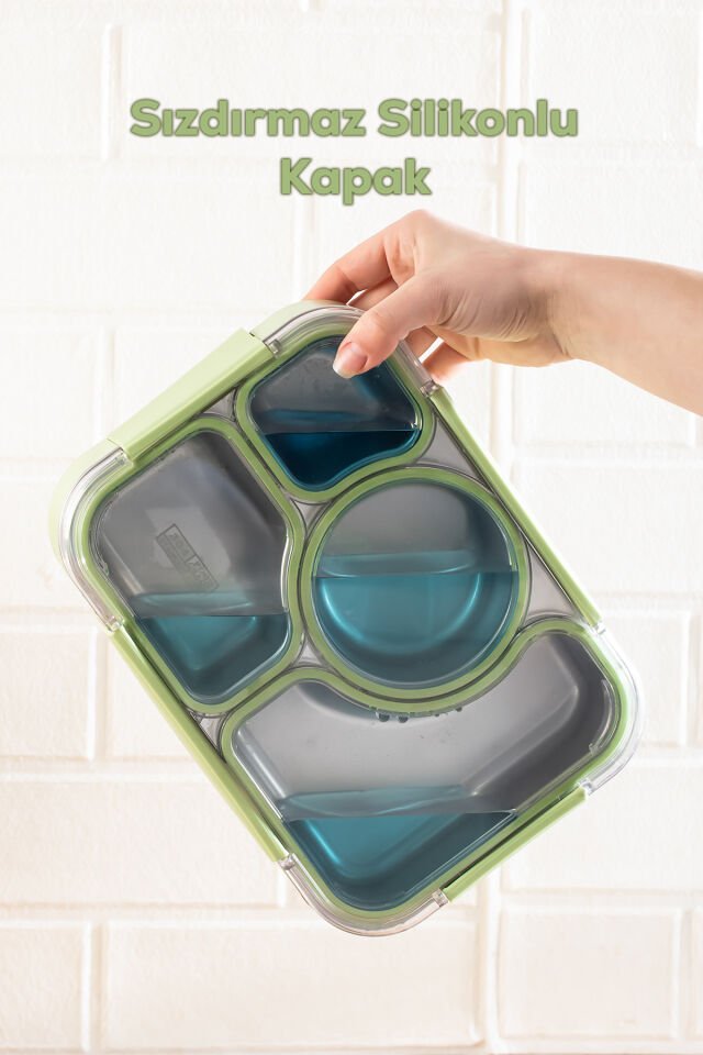 Porsima BL25239 Isı Yalıtımlı Paslanmaz Çelik Sızdırmaz Silikon Kapak 4 Bölmeli Vakumlu Yemek Termosu Beslenme Kutusu Taşınabilir Lunch Box Sefer Tası