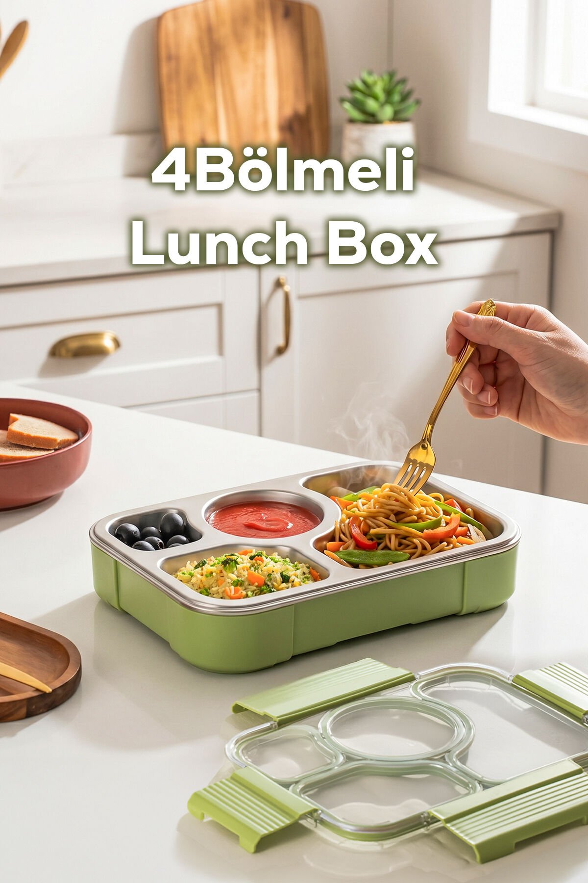 Porsima BL25239 Isı Yalıtımlı Paslanmaz Çelik Sızdırmaz Silikon Kapak 4 Bölmeli Vakumlu Yemek Termosu Beslenme Kutusu Taşınabilir Lunch Box Sefer Tası
