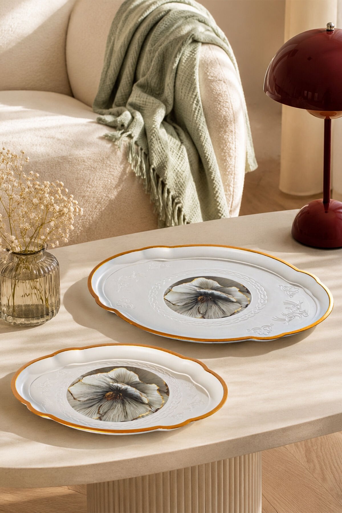 Porsima 5817 2li Dekoratif Oval Servis Tepsi Seti - Çay ve Kahve Kahvaltılık Sunum Tepsisi