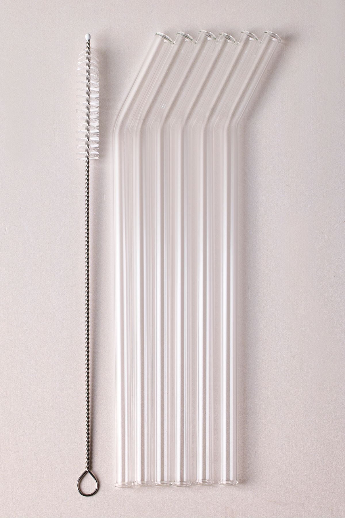 Perotti Straw 6'lı Eğimli Borosilikat Cam Pipet Ve 1 Adet Fırça