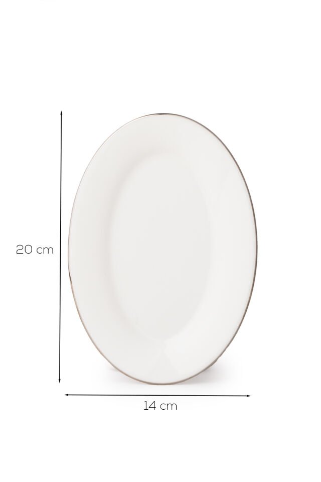 Porsima 4443 Gardenya Porselen Platin Fileli Kayık Tabak Seti - Oval Kahvaltılık Sunumluk Seti 20cm