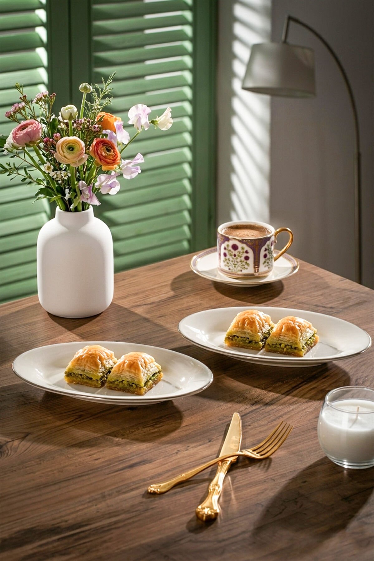 Porsima 4443 Gardenya Porselen Platin Fileli Kayık Tabak Seti - Oval Kahvaltılık Sunumluk Seti 20cm