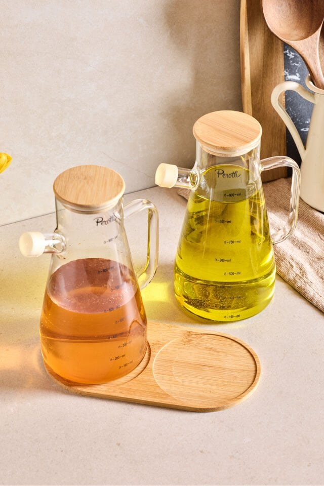 Perotti 16532 Gael 2'li Bambu Kapaklı Ve Standlı Cam Yağlık-sirkelik