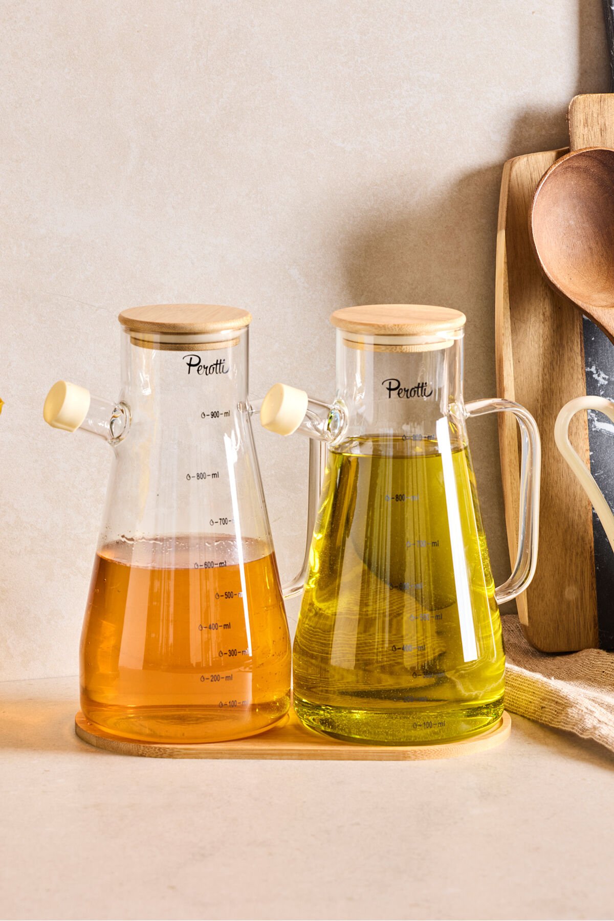 Perotti 16532 Gael 2'li Bambu Kapaklı Ve Standlı Cam Yağlık-sirkelik