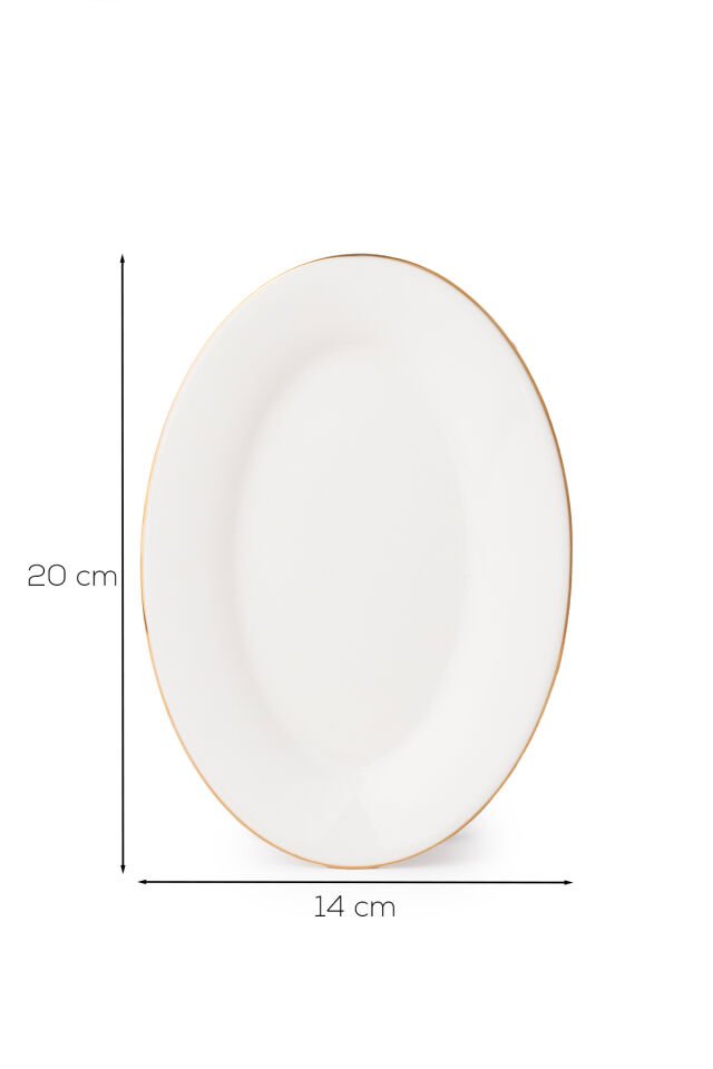 Porsima 4444 Gardenya Porselen Altın Fileli Kayık Tabak Seti - Oval Kahvaltılık Sunumluk Seti 20cm