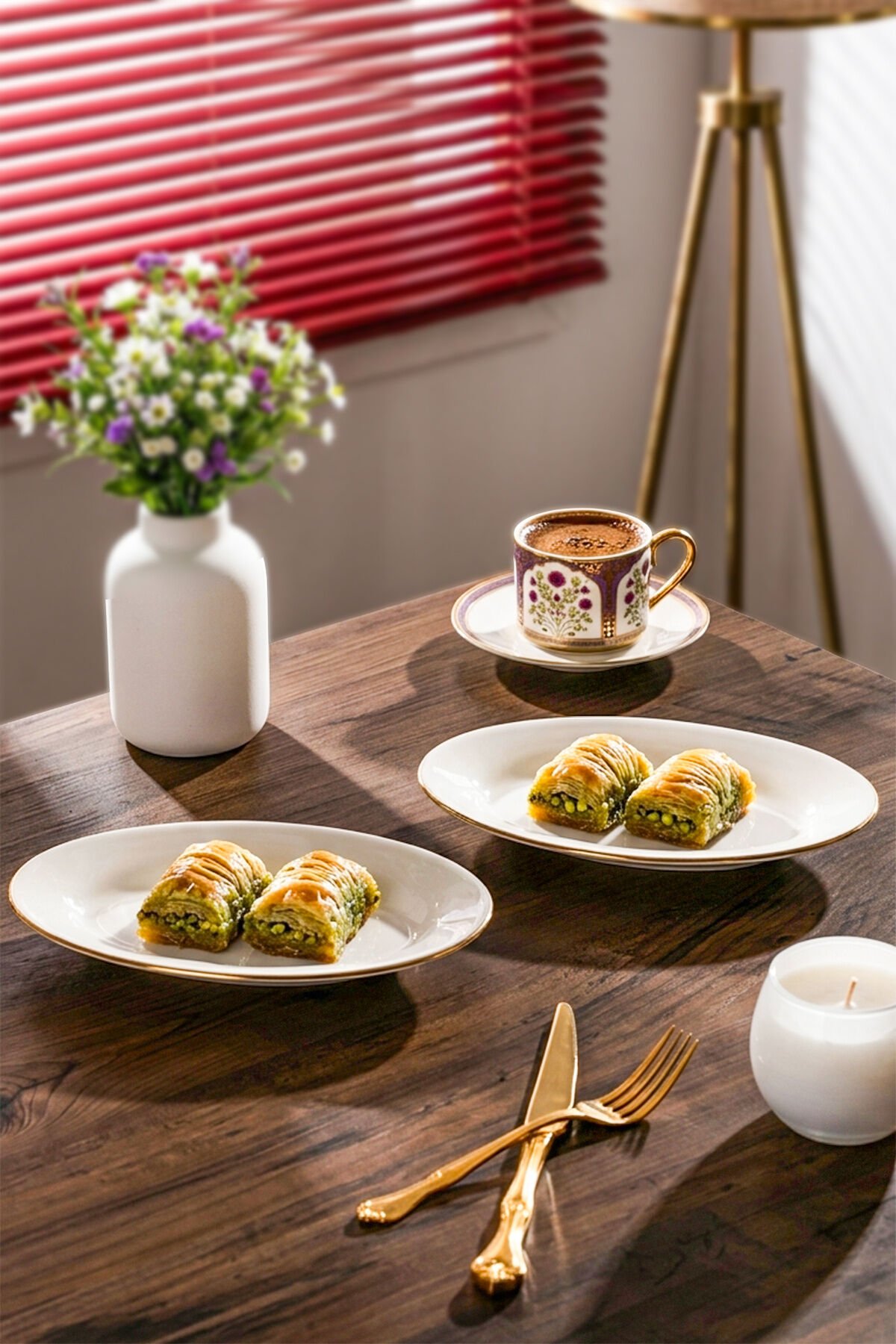 Porsima 4444 Gardenya Porselen Altın Fileli Kayık Tabak Seti - Oval Kahvaltılık Sunumluk Seti 20cm