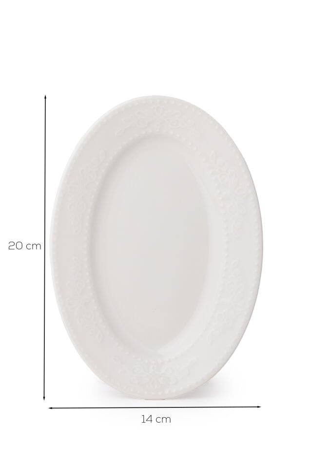 Porsima 4460 Burçak Porselen Kayık Tabak Seti - Oval Kahvaltılık Sunumluk Seti 20cm