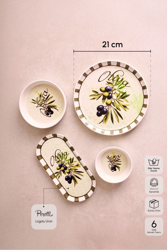 Perotti Olives 14 Parça Seramik 6 Kişilik Kahvaltı Takımı Çok Renkli