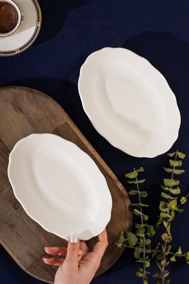 Porsima 4462 Gonca Porselen Kayık Tabak Seti - Oval Kahvaltılık Sunumluk Seti 20cm