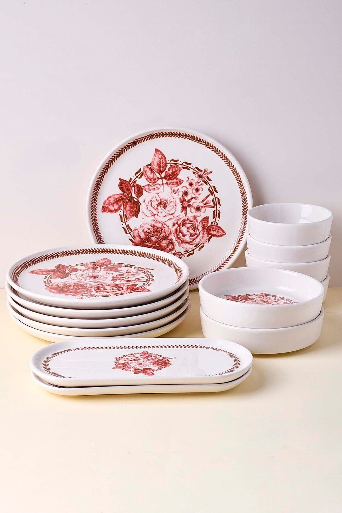 Perotti Danish Rose 14 Parça Seramik 6 Kişilik Kahvaltı Takımı Çok Renkli