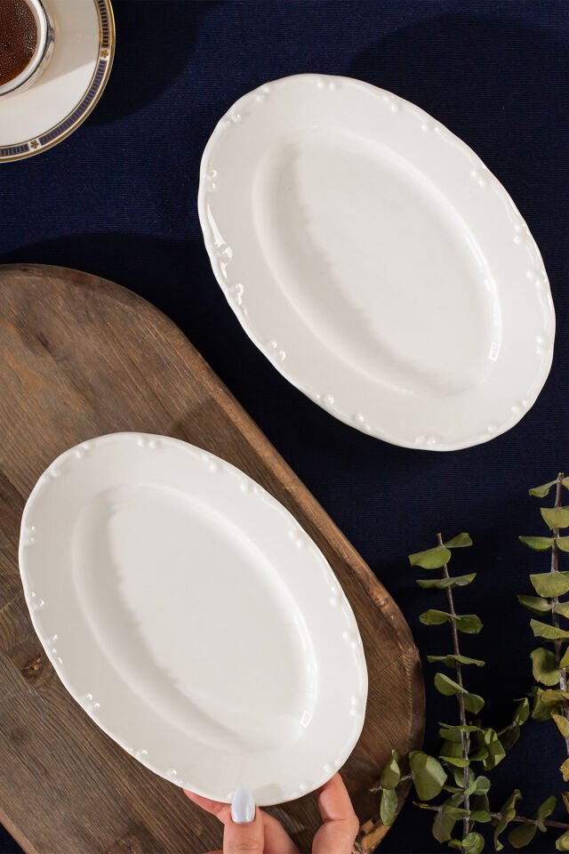 Porsima 4463 Liana Porselen Kayık Tabak Seti - Oval Kahvaltılık Sunumluk Seti 20cm