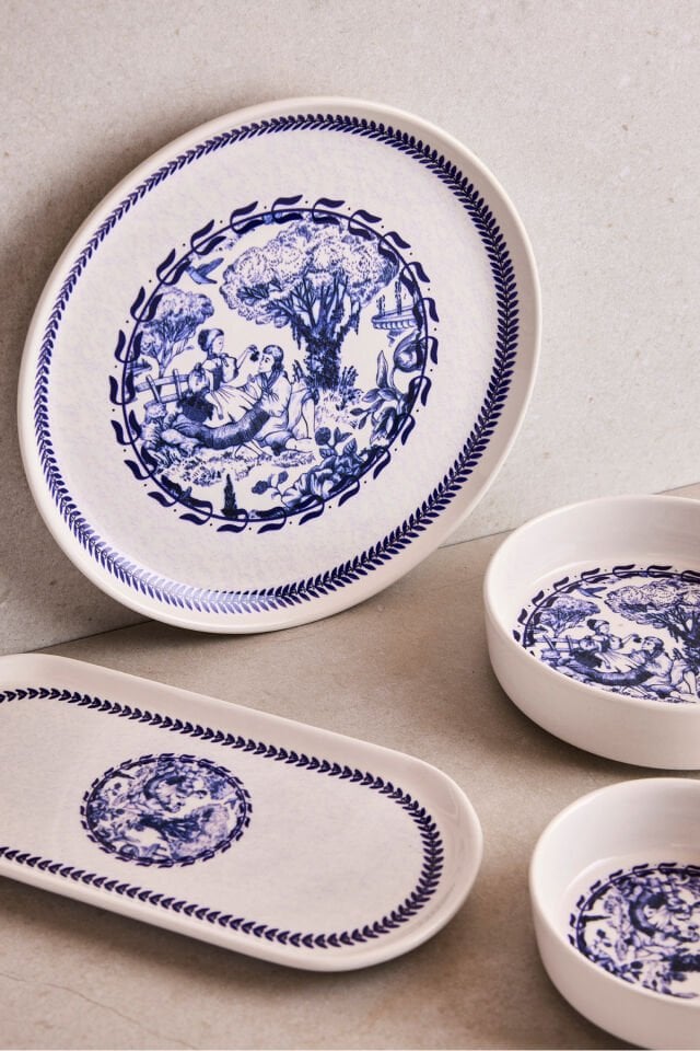 Perotti French Vintage 14 Parça Seramik 6 Kişilik Kahvaltı Takımı Mavi