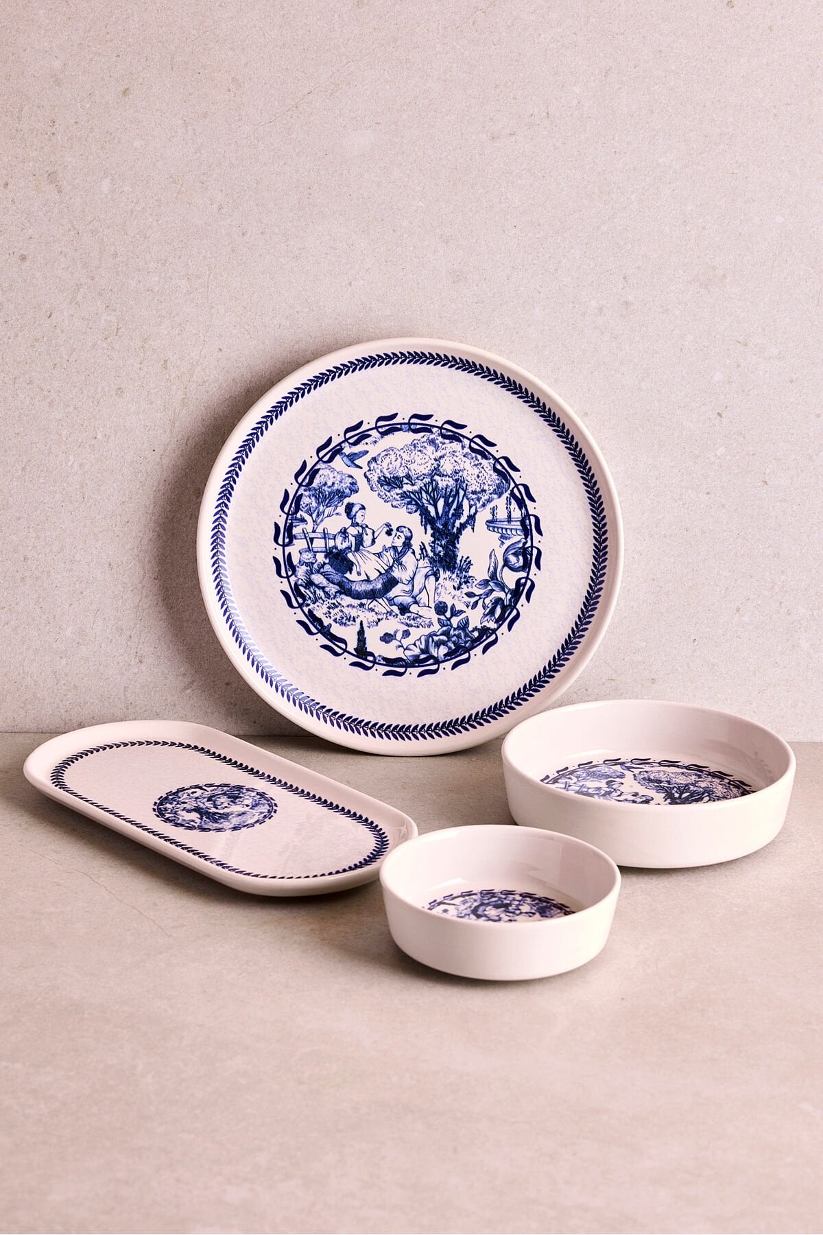 Perotti French Vintage 14 Parça Seramik 6 Kişilik Kahvaltı Takımı Mavi