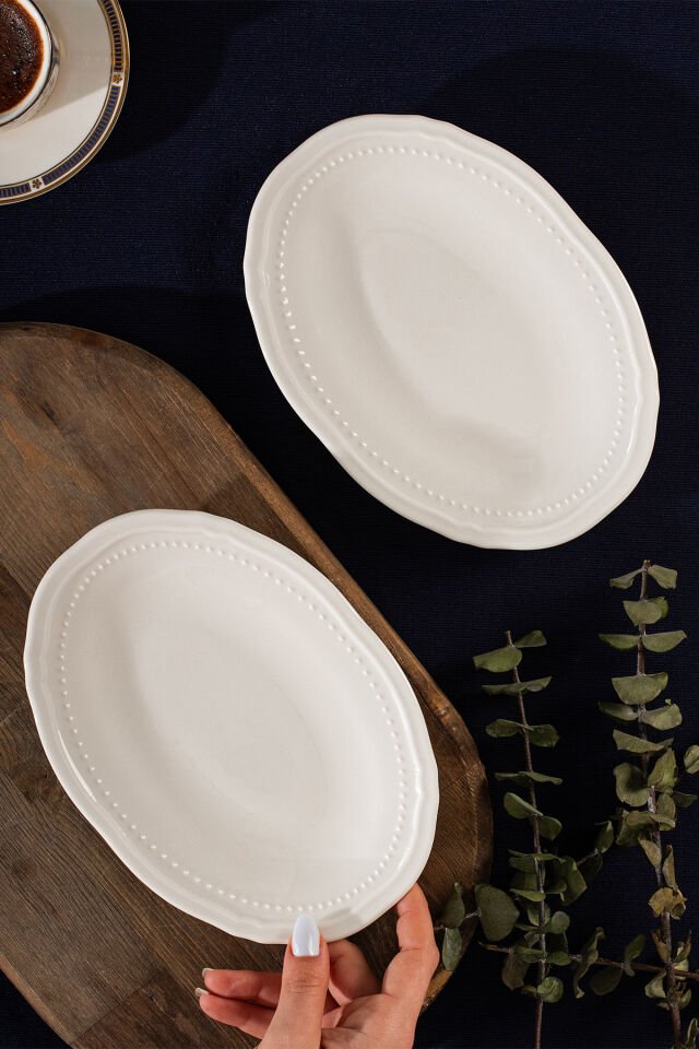 Porsima 4464 Beliz Porselen Kayık Tabak Seti - Oval Kahvaltılık Sunumluk Seti 20cm