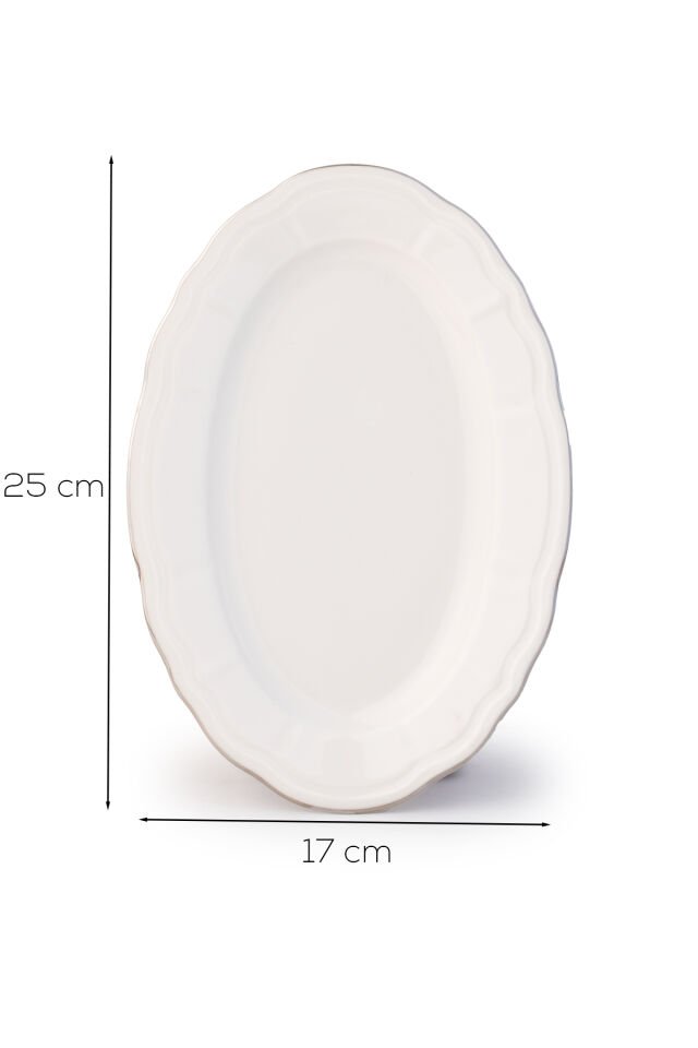 Porsima 4449 Tiffany Porselen Platin Fileli Kayık Tabak Seti - Oval Kahvaltılık Sunumluk Seti 25cm