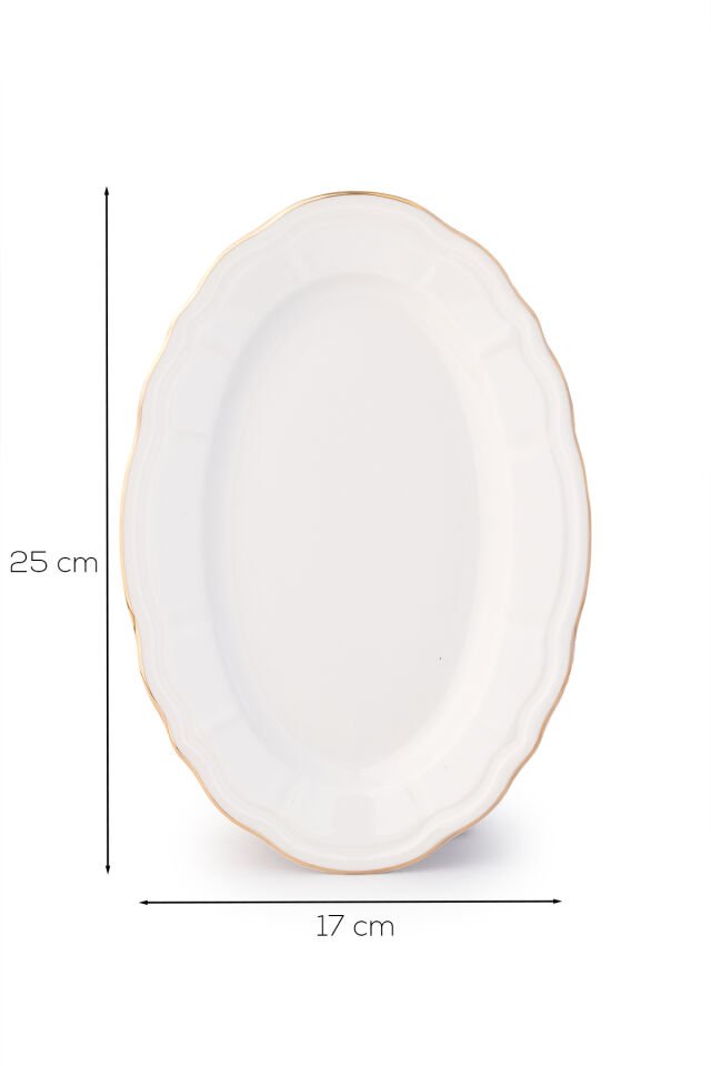 Porsima 4448 Tiffany Porselen Altın Fileli Kayık Tabak Seti - Oval Kahvaltılık Sunumluk Seti 25cm
