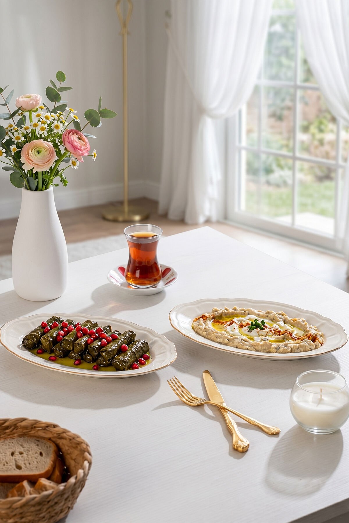 Porsima 4448 Tiffany Porselen Altın Fileli Kayık Tabak Seti - Oval Kahvaltılık Sunumluk Seti 25cm