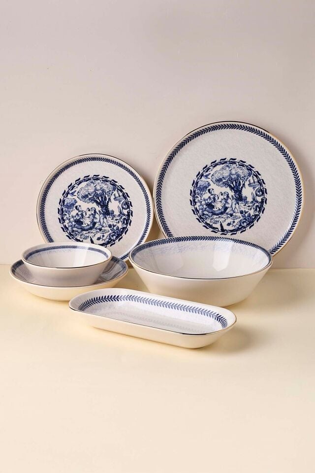 Perotti French Altın yaldızlı Stoneware Yemek Takımı 27 Parça 6 Kişilik Yemek Seti