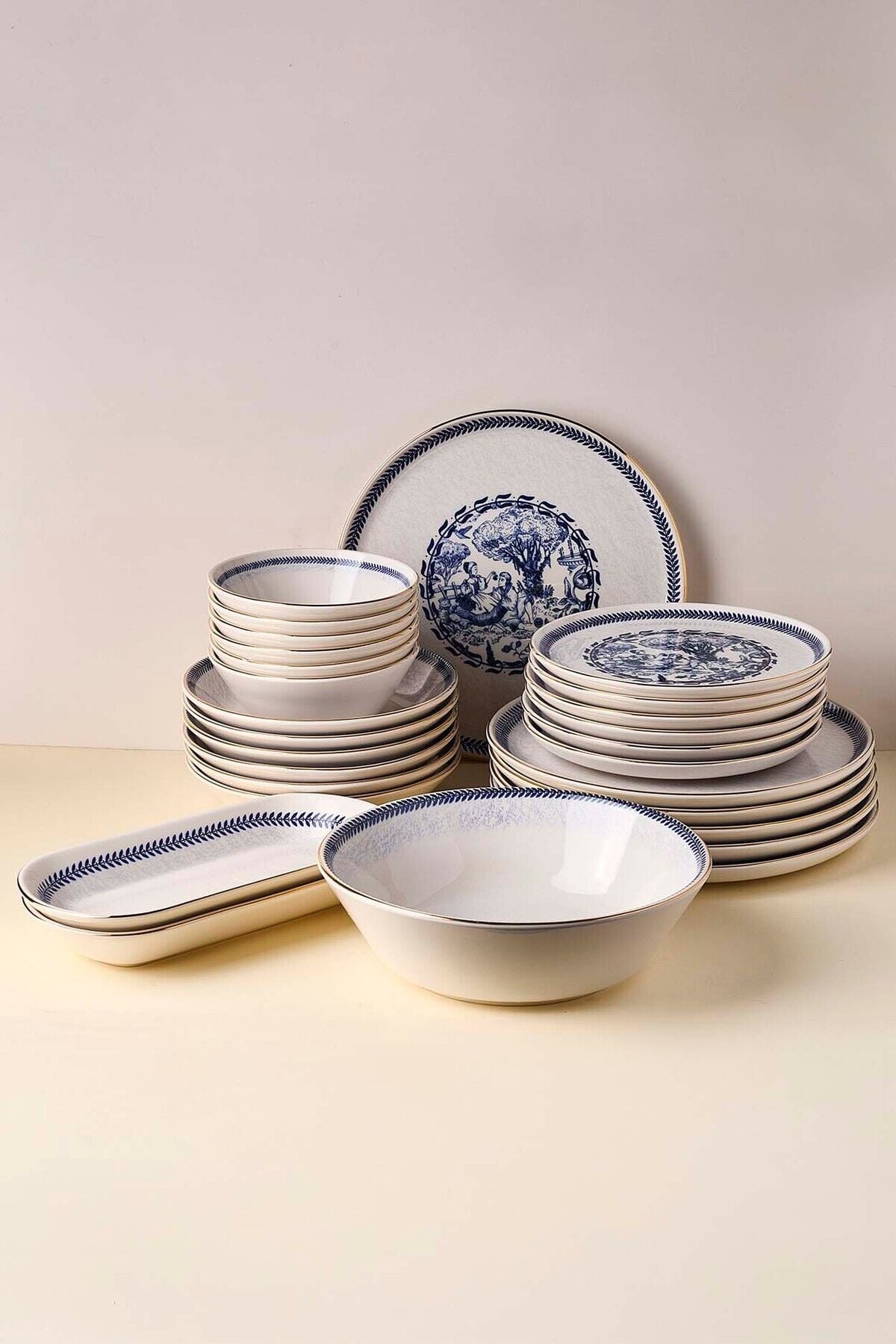 Perotti French Altın yaldızlı Stoneware Yemek Takımı 27 Parça 6 Kişilik Yemek Seti