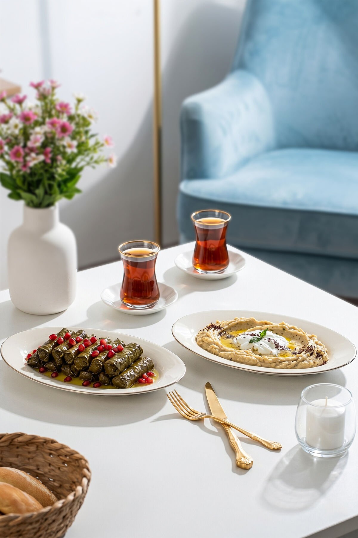 Porsima 4442 Gardenya Porselen Platin Fileli Kayık Tabak Seti - Oval Kahvaltılık Sunumluk Seti 25cm