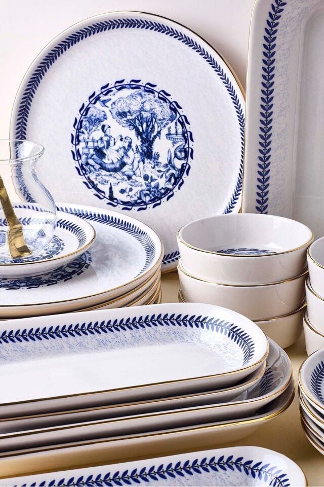 Perotti French 37 Parça Altın Yaldızlı Kahvaltılık Seti Çay Seti 6 Kişilik Stackable Kahvaltı Çay Takımı