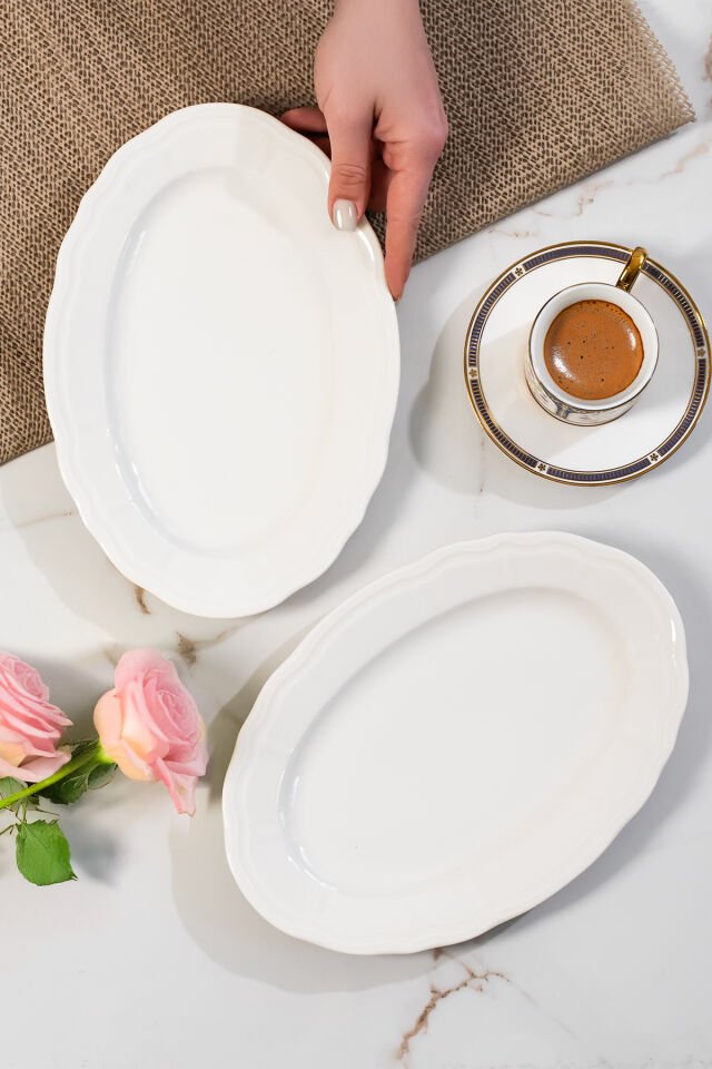 Porsima 4450 Tiffany Porselen Kayık Tabak Seti - Oval Kahvaltılık Sunumluk Seti 25cm