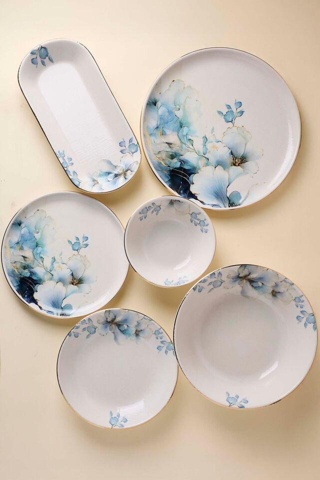 Perotti Garden Altın yaldızlı Stoneware Yemek Takımı 27 Parça 6 Kişilik Yemek Seti