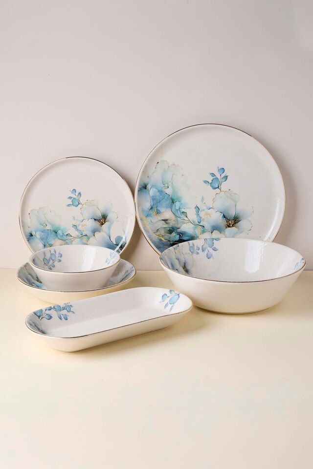 Perotti Garden Altın yaldızlı Stoneware Yemek Takımı 27 Parça 6 Kişilik Yemek Seti