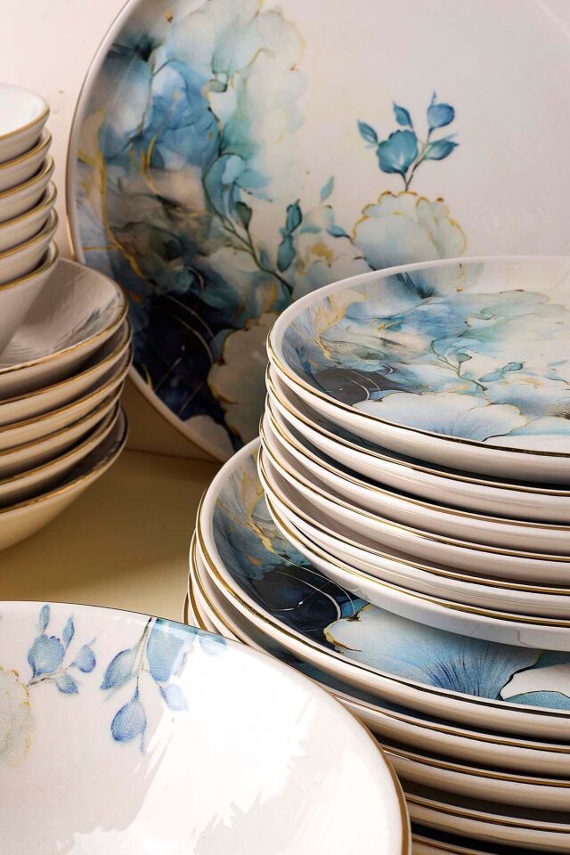Perotti Garden Altın yaldızlı Stoneware Yemek Takımı 27 Parça 6 Kişilik Yemek Seti