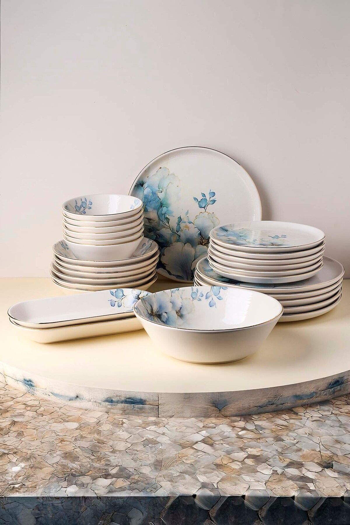 Perotti Garden Altın yaldızlı Stoneware Yemek Takımı 27 Parça 6 Kişilik Yemek Seti