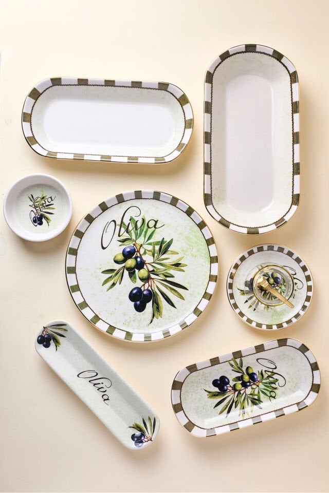 Perotti Olives 37 Parça Yaldızlı Kahvaltılık Seti Çay Seti 6 Kişilik Stackable Kahvaltı Takımı Çay Takımı