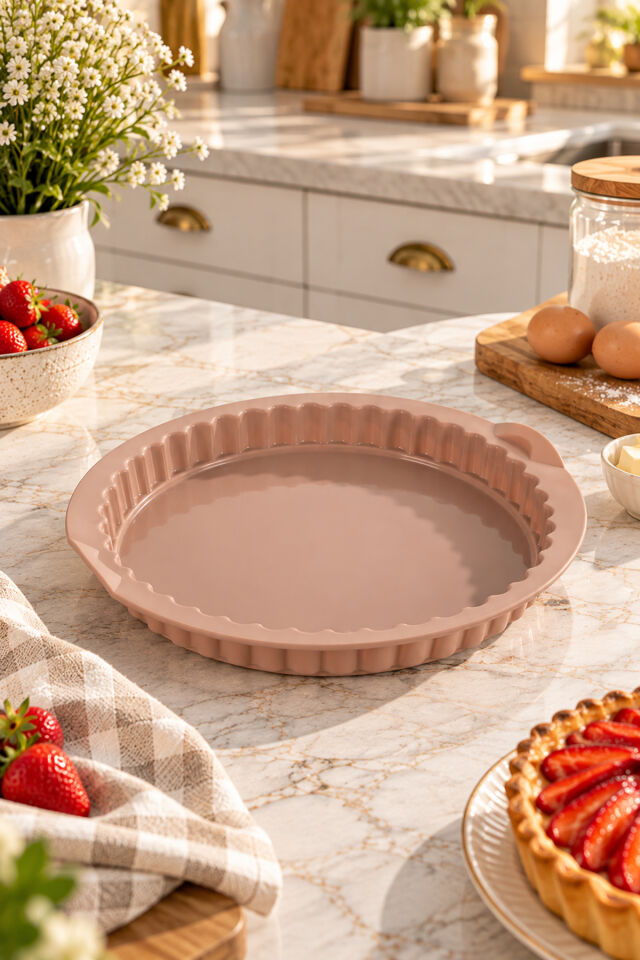 Porsima 30012-1 Silikon Turta Ve Tart Kalıbı XL 26 cm - Isıya Dayanıklı Yapışmaz Tırtıklı Kek Pişirme Kalıbı (Krem/Vizon)