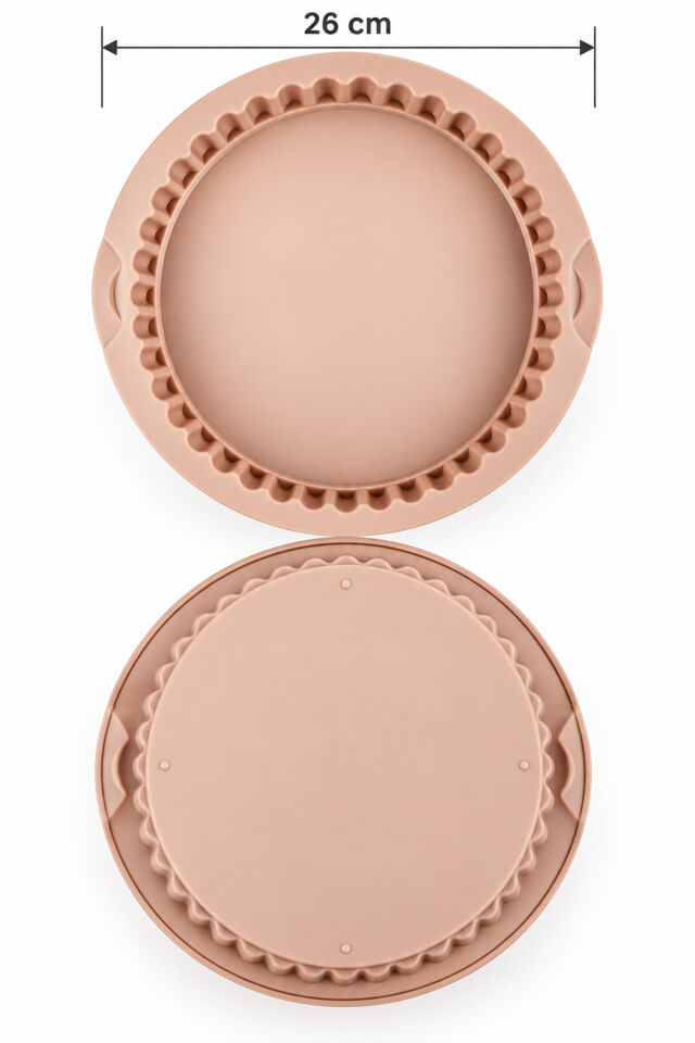 Porsima 30012-1 Silikon Turta Ve Tart Kalıbı XL 26 cm - Isıya Dayanıklı Yapışmaz Tırtıklı Kek Pişirme Kalıbı (Krem/Vizon)