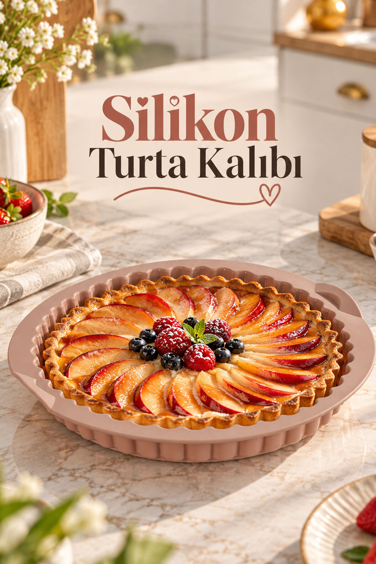 Porsima 30012-1 Silikon Turta Ve Tart Kalıbı XL 26 cm - Isıya Dayanıklı Yapışmaz Tırtıklı Kek Pişirme Kalıbı (Krem/Vizon)