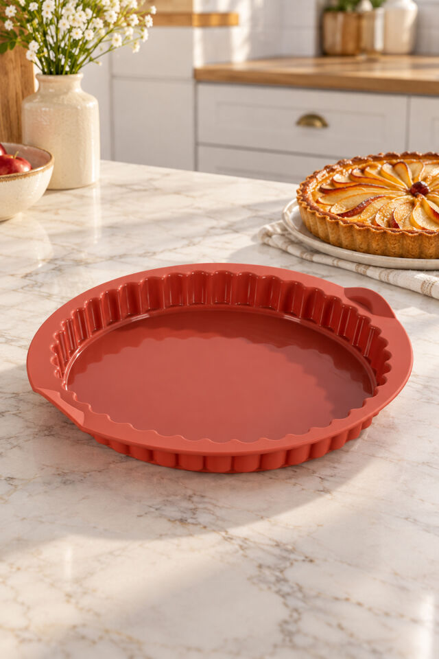 Porsima 30012 Silikon Turta Ve Tart Kalıbı XL 26 cm - Isıya Dayanıklı Yapışmaz Tırtıklı Kek Pişirme Kalıbı (Kiremit)